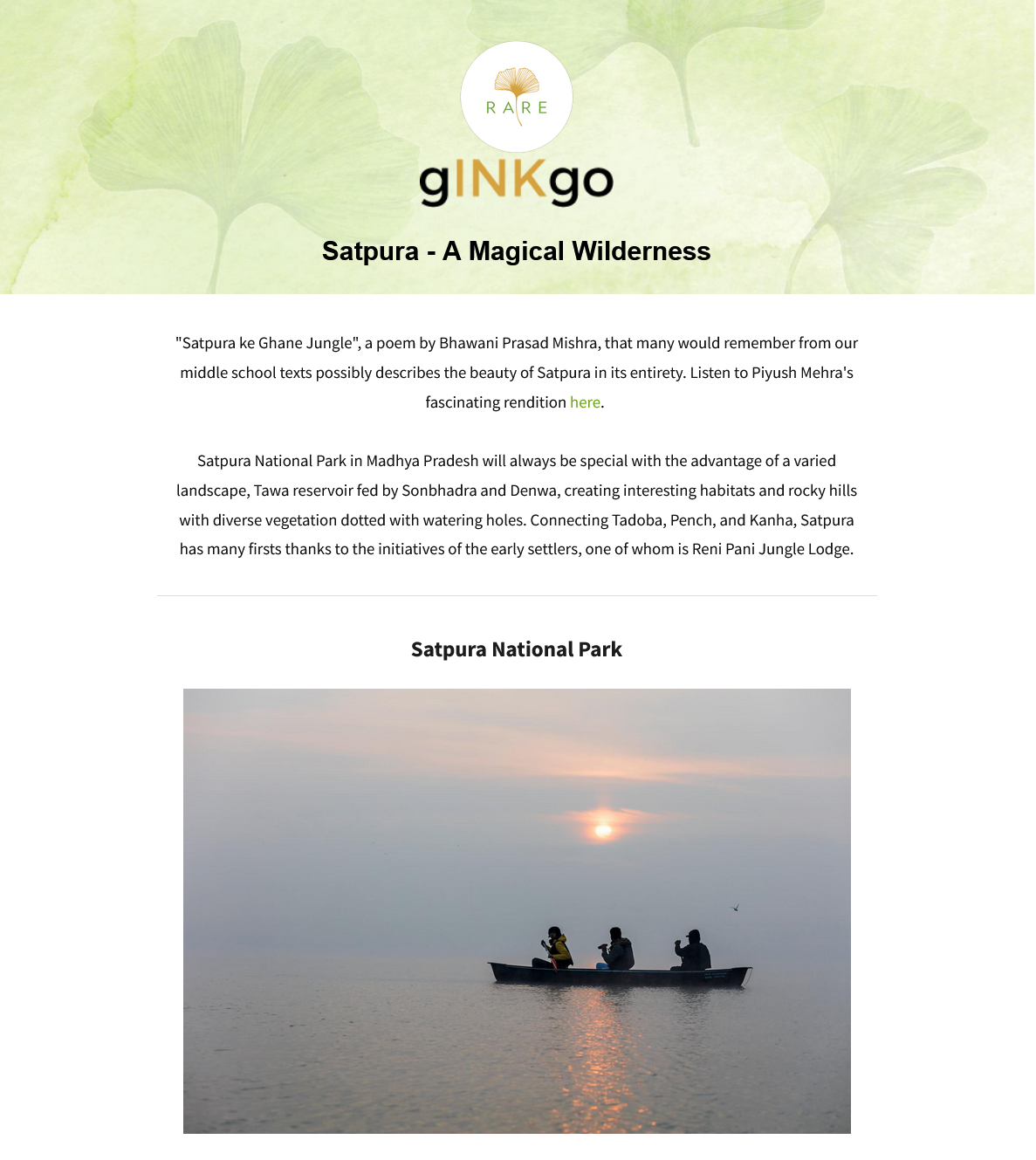 gINKgo | The RARE Newsletter | Satpura - A Magical Wilderness | Vol 84
